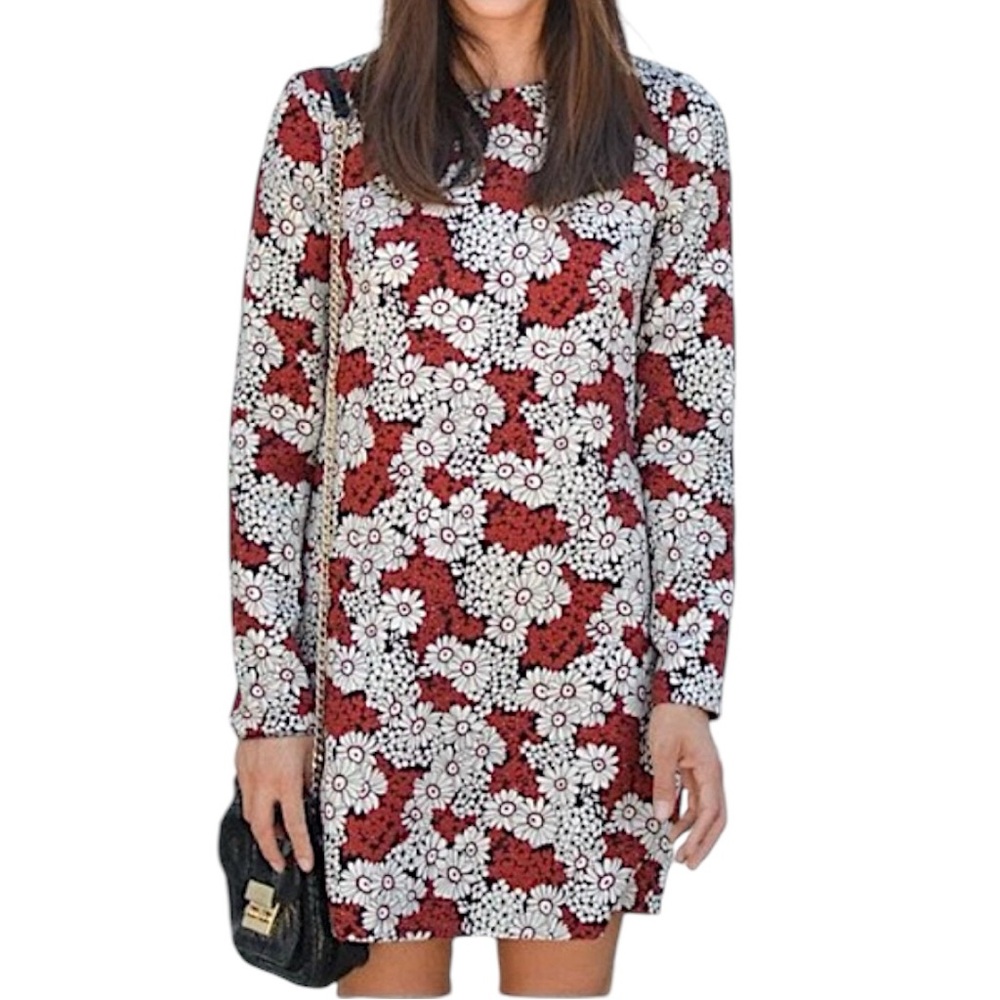 Zara Woman Red Black White Floral Daisy Mini Dress Size Medium Blogger Favorite